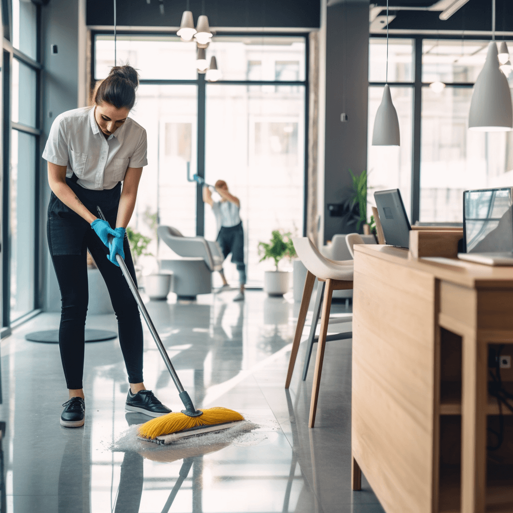 commercial cleaning company working in a business office after hours