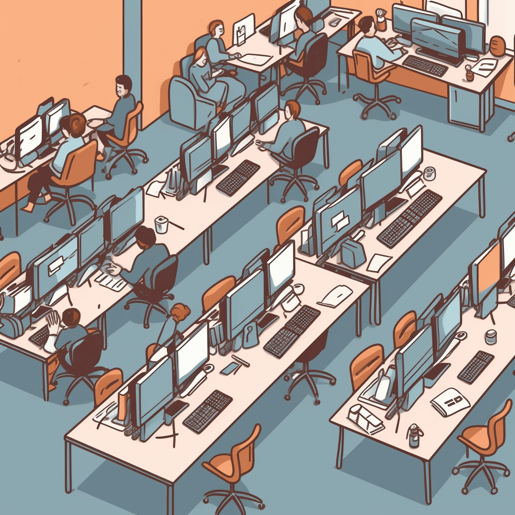 illustration of busy people sitting at a desks