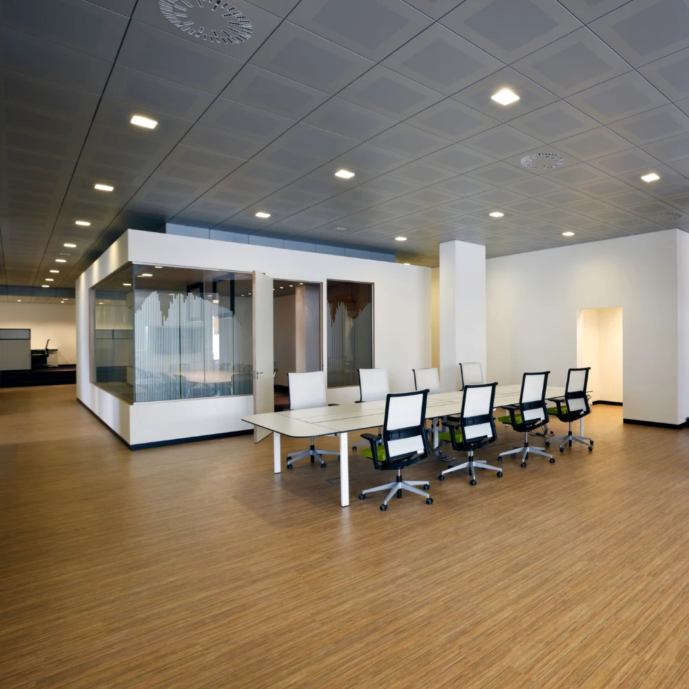 Modern office with employees working in a bright, spotless environment
